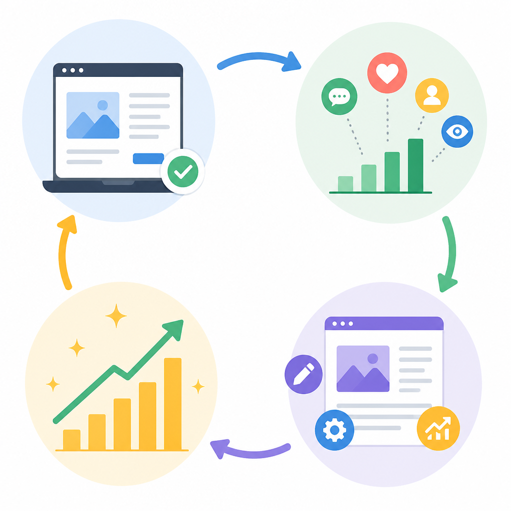 Illustration of a blog analytics feedback loop for measuring engagement and optimizing content automation