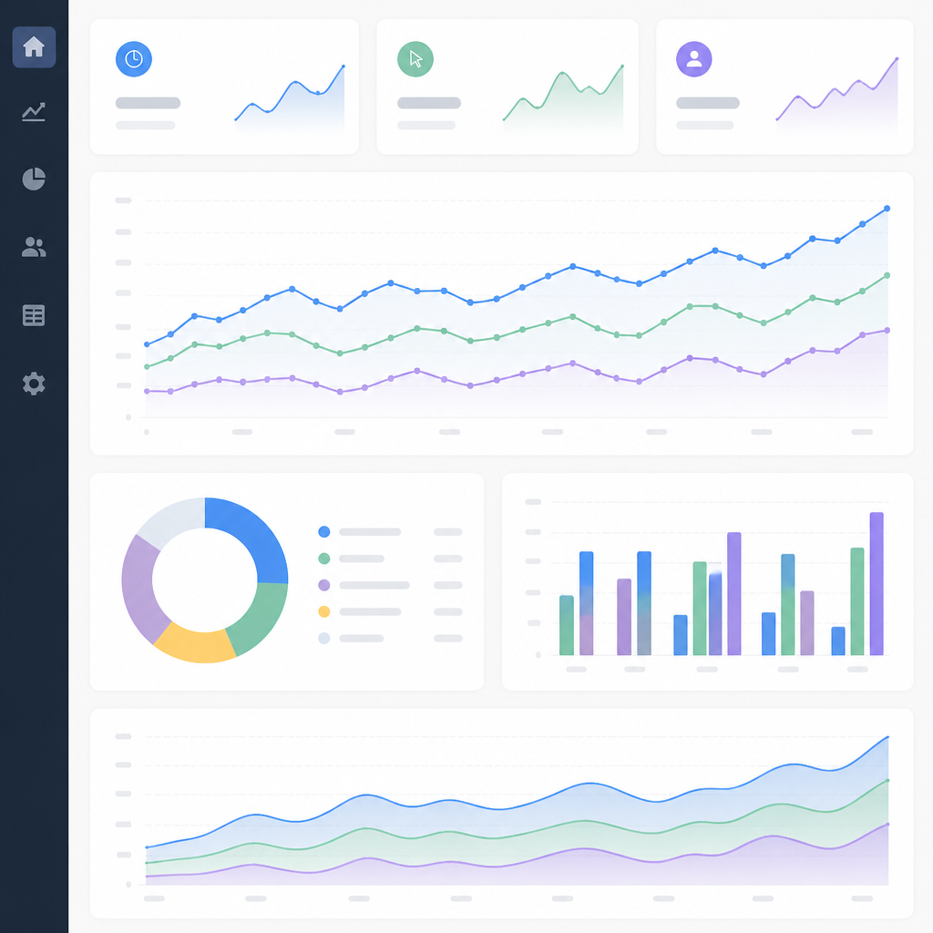 Dashboard-style illustration showing engagement and conversion charts for blog automation reporting